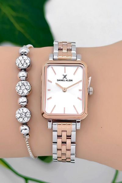 Daniel Klein Steel Cord Women Wrist Watch 3 Atm Water Resistant Silver-Rose Zmdk1187