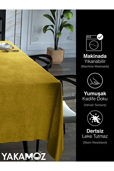 Yakamoz SUN YELLOW VELVET TEXTURED TABLE COVER LEATHERLESS VELVET TOUCH SERIES