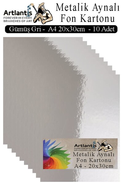 Artlantis Metalik Aynalı Fon Kartonu 10 lu A4 20X30 cm 1 Paket Okul Sınıf Dek...