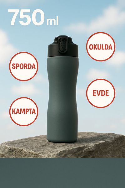 Komano Pontika Flask and Drinker 750 Ml.304 Stainless Steel, Non-Leaking, Automatic Lid with Silicone Mouthpiece