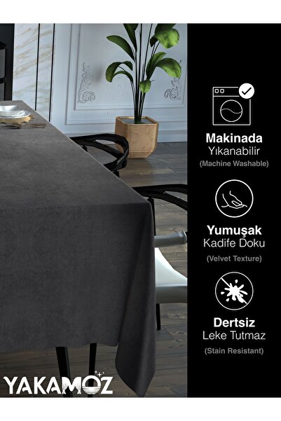Yakamoz DARK GREY VELVET TEXTURED TABLE COVER LEADLESS VELVET TOUCH SERIES