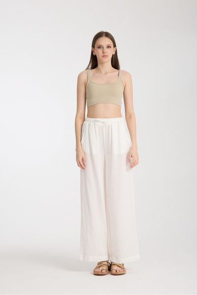 MoveBeach Γυναικείο παντελόνι με τσέπες διπλό βαμβακερό ύφασμα μουσελίνας