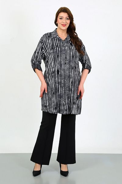 By Alba Collection Women's Black Striped Cotton Viscose Large Size Tunic
