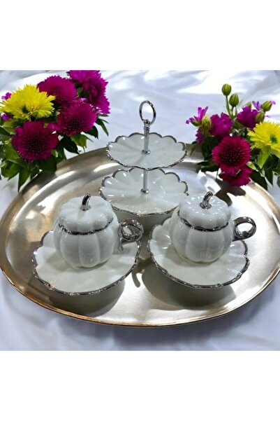 ACAR 7647 Betty 2 Li Standlı Mini Pasta Set & Fincan Takımı Silver