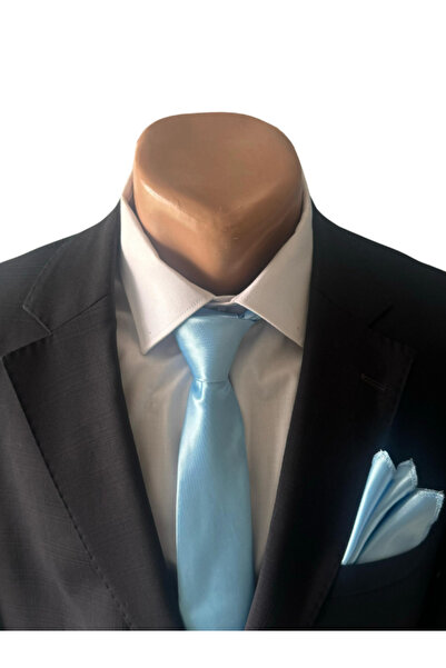 HARES Baby Blue Satin Tie & Handkerchief