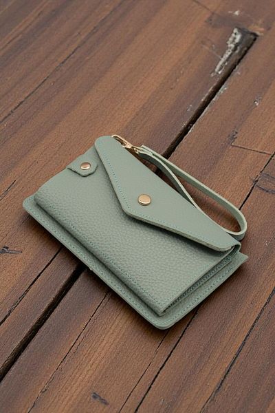 HFKY Unisex Wallet with Hand Strap, Phone Holder and Money Compartment. Green Wallet Ry1005