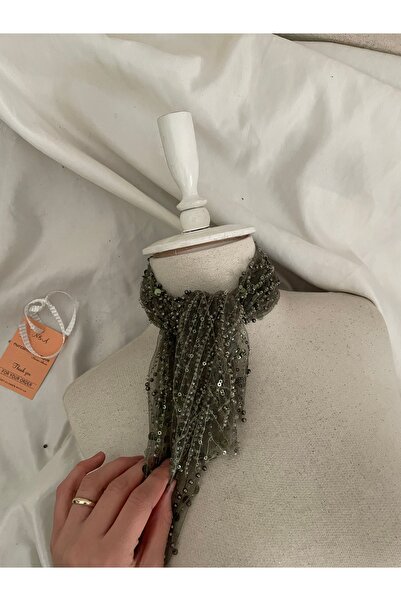 Nurcanilirboutique وشاح قصير مطرز بالحجر وحقيبة إكسسوارات