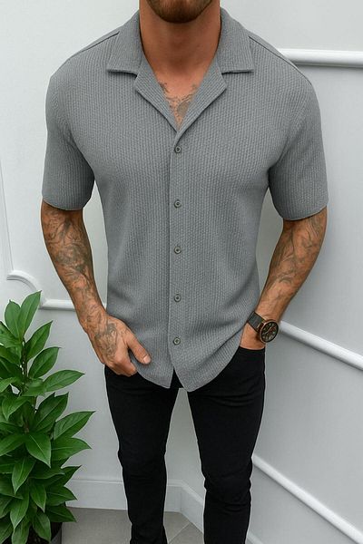 LC Waikiki Short Sleeve Summer Premium Quality Waffle Fabric Men's Shirt New Model - Non-Ironing