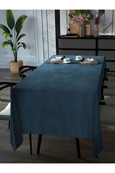 Yakamoz GÜVERCİN MAVİSİ KADİFE DOKULU MASA ÖRTÜSÜ  DERTSİZ VELVET TOUCH SERİSİ