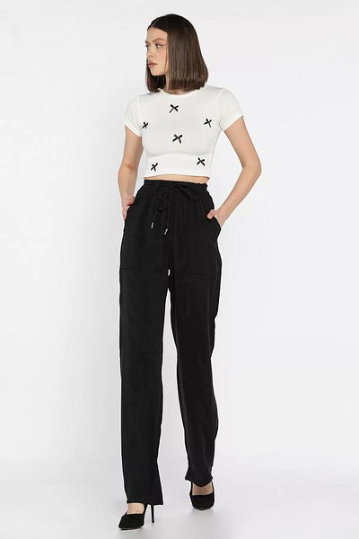 GÜLSELİ Black Waist Lace Elastic Women's Modal Trousers