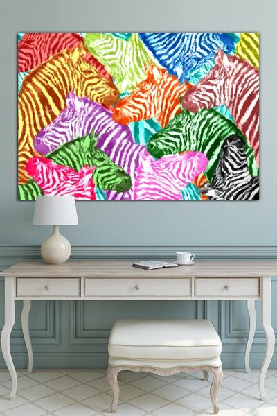 Morfil Sanat Atölyesi Πολύχρωμες Ζέβρες: Καλλιτεχνικός Πίνακας σε Καμβά