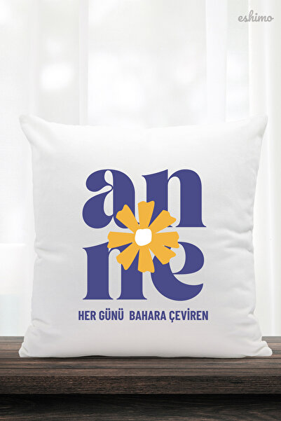Eshimo Anneler Günü Için Anne Yazılı Çiçek Figürlü Renkli Baskılı Yastık