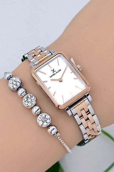 Daniel Klein Steel Cord Women Wrist Watch 3 Atm Water Resistant Silver-Rose Zmdk1187