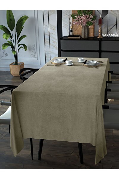 Yakamoz KUM BEJİ KADİFE DOKULU MASA ÖRTÜSÜ  DERTSİZ VELVET TOUCH SERİSİ