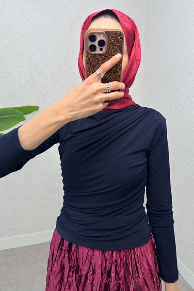 Salih Çelebi Μπλούζα Hijab Gathered 24204 - ΣΚΟΥΡΟ ΜΠΛΕ