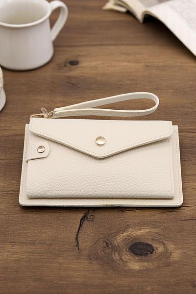 HFKY Unisex Wallet with Hand Strap, Phone Holder and Money Compartment. Cream Wallet Ry1005