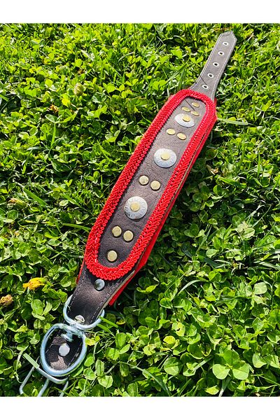 Sürmeli Tasma Puppy Kangal Dog Collar Genuine Buffalo Leather 60 cm Red Striped