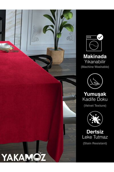 Yakamoz RED COLOR VELVET TEXTURED TABLE COVER LEAD-FREE VELVET TOUCH SERIES