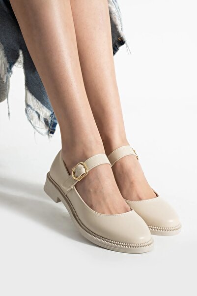 MODAMMOR Loafer elegant pentru femei Poppin, cu cataramă din piele bej