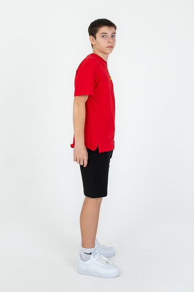Black One Print Detailed Double Pocket Shorts Summer Crew Neck Boy's Bottom Top Set