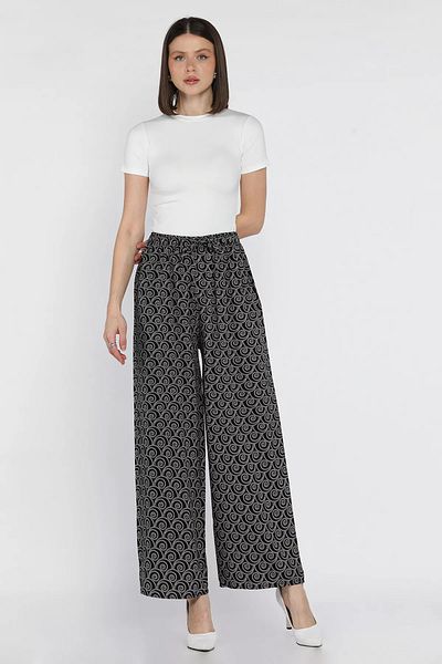GÜLSELİ Women's Black Patterned Viscose Hiking Pants