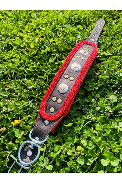 Sürmeli Tasma Puppy Kangal Dog Collar Genuine Buffalo Leather 60 cm Red Striped