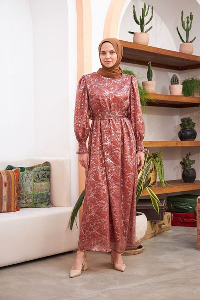 Nissra Ankanoor Balloon Sleeve Glittery Chiffon Dress Anka 251518