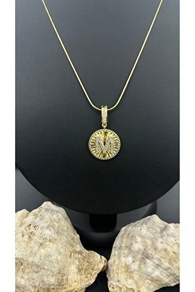 Butik Madalyonlu M Harfli Çelik Kolye