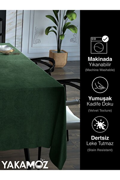 Yakamoz SARMAŞIK YEŞİLİ KADİFE DOKULU MASA ÖRTÜSÜ  DERTSİZ VELVET TOUCH SERİSİ
