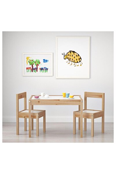 IKEA Latt Çocuk Masa Seti Beyaz-Çam 3 Parça