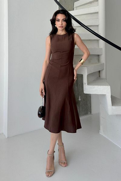 Serica Moda Brown Crew Neck Midi Sleeveless Midi Dress