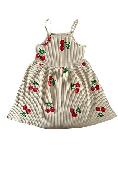 BY-GRİ By-Grey Cherry Patterned Girl's Strap Summer Dress