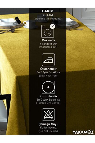 Yakamoz SUN YELLOW VELVET TEXTURED TABLE COVER LEATHERLESS VELVET TOUCH SERIES