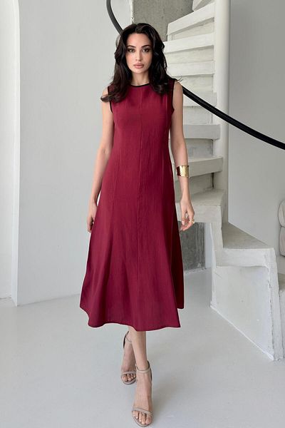 Serica Moda Burgundy Crew Neck Midi Sleeveless Midi Dress