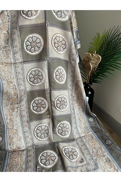 VaVscarfs Versa Pattern Cotton Silk Shawl Light Mint Green-Khaki
