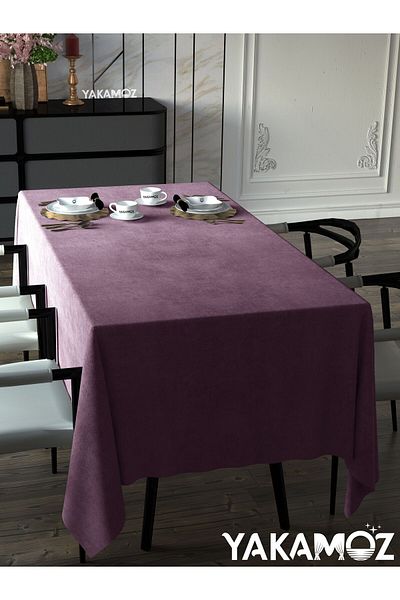 Yakamoz LAVENDER PINK VELVET TEXTURED TABLE COVER LEAD-FREE VELVET TOUCH SERIES