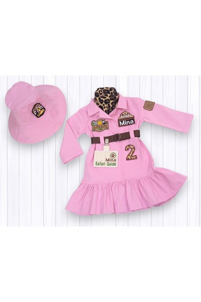 Mum Design Gifts PEMBE SAFARİ ELBİSE KISA KOLLU