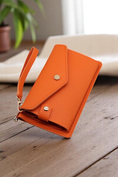 HFKY Unısex El Askılı Telefonluk Ve Para Bölmeli Cüzdan. Turuncu Cüzdan Ry1005