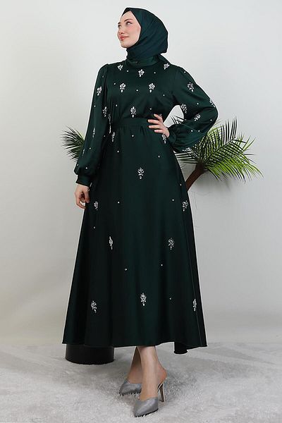 GİYZAMİLA Ada Satin Evening Dress Emerald