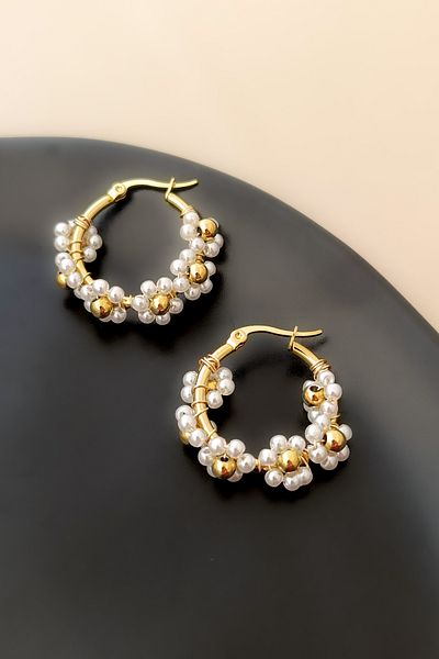 COSİTA Gold Flower Figure Row Ring Clip Earrings