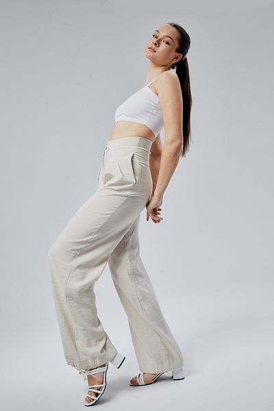 Bolivente Stone Color Loose Cut Modal Woven Trousers