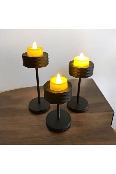Genel Markalar “3’lü Şık Dekoratif Şamdan Seti (LED Mum Hediyeli) | Modern Ev...