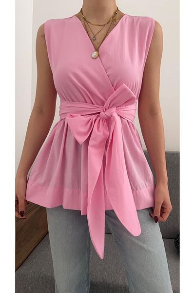 Nisa Luxury Boutique Γυναικεία μπλούζα ποπλίνα με διπλό στήθος με λαιμόκοψη V