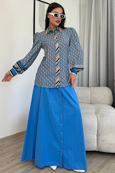 lodmela Сорочка з візерунком та спідниця, комплект 4701-синій