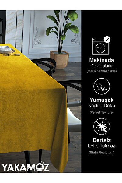 Yakamoz BALPETĞİ YELLOW VELVET TEXTURED TABLE COVER LEAD-FREE VELVET TOUCH SERIES