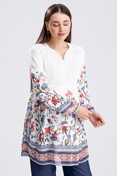 KATLİN MATERNİTY WEAR Pregnant Floral Pattern Lined Chiffon Blouse with Collar Button Detail (Breastfeeding)
