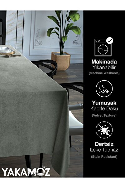 Yakamoz STONE COLOR VELVET TEXTURED TABLE CLOTH LEATHERLESS VELVET TOUCH SERIES