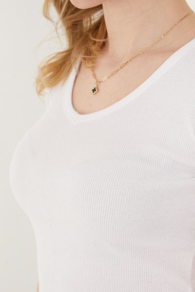 Wearflawless Women's V Neck Ribbed Short Sleeve T-Shirt, Blouse