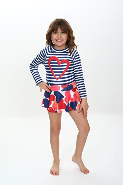 MODANINO طقم ملابس سباحة بناتي شورت وتنورة وأكمام طويلة 3-10 سنوات 12228