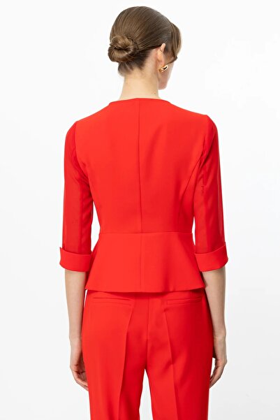 Ekol Kruvaze Yaka Kolları Tül Ceket Mercan 04202